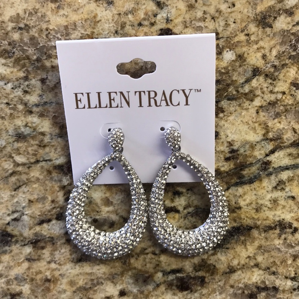 Silver earrings with rhinestones by Ellen Tracy